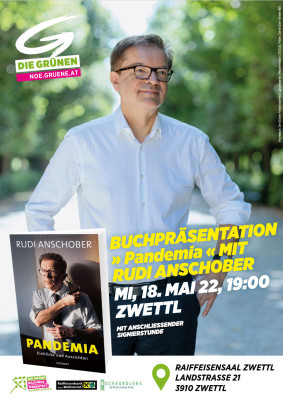Buchpräsentation PANDEMIA mit Rudi Anschober am Mi, 18. Mai 2022 um 19 Uhr in Zwettl, Raiffeisensaal